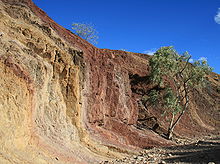 A range of pigments were mined by Indigenous Australians at this Ochre Pit in central Australia. AboriginalOchrePitCentralAustralia.JPG