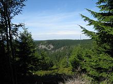 Blick vom Reitstieg nach Norden zum Fernmeldeturm an der Stieglitzecke; mittig links die Hammersteinklippen