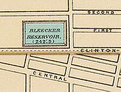 Bleecker Reservoir is shown in this crop from an 1895 map of Albany. Albany Bleecker Stadium.jpeg