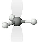 Modello del radicale metile, l'ombreggiatura rappresenta l'orbitale p che contiene l'elettrone spaiato.