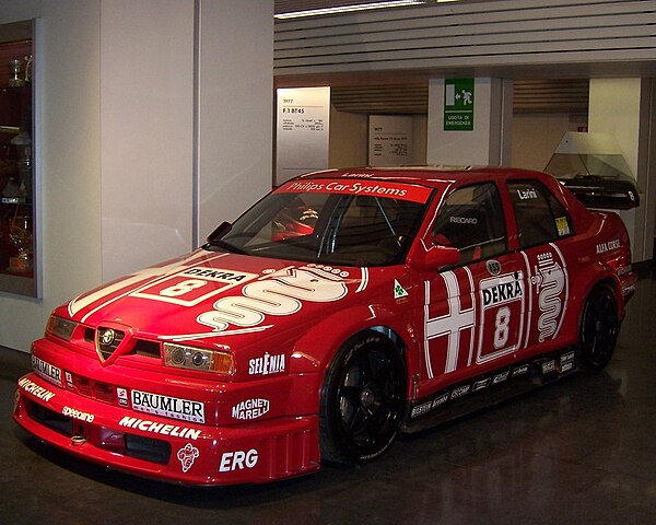 The Alfa Romeo 155 V6 TI DTM of 1993 champion Nicola Larini. The 155 holds the all-time record of 38 victories in DTM.