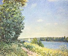 Alfred Sisley : Normandía, Camino en el agua, por la tarde con Sahurs, 1894