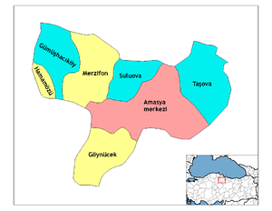 Mapa dos distritos da província de Amásia