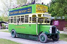 An early open top bus in Southdown livery AmberleyLeyland.jpg