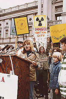 An Anti-nuclear protest in Harrisburg in 1979, following the Three Mile Island accident Anti-nuke rally in Harrisburg USA.jpg