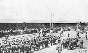 Australian 17 Bn entraining near the Suez Canal in 1915 (A00581).jpg