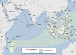 Tagalogs, like other lowland coastal Philippine communities, engaged in trade elsewhere in Southeast Asia and beyond for millennia Austronesian maritime trade network in the Indian Ocean.png