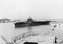 Illustrious steams into Grand Harbour, Valletta, Malta, October 1943 BIG SHIPS AT MALTA. OCTOBER 1943, ON BOARD HMS FORMIDABLE AT GRAND HARBOUR, VALLETTA, MALTA. A19815.jpg