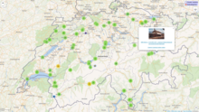 Stations in Switzerland with two different track gauges, 2022 (map based on Wikimedia Commons image locations) Bahnhofe der Schweiz mit zwei verschiedenen Spurweiten, geocoded photos on OSM map, Sept 2022.png