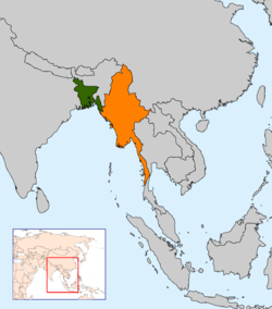 মানচিত্র Bangladesh এবং Myanmar অবস্থান নির্দেশ করছে