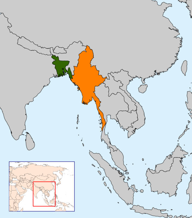 Location map for Bangladesh and Myanmar.