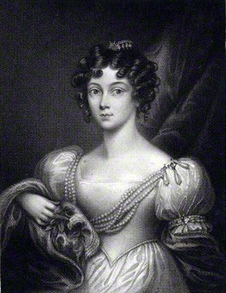 Lord Hastings' wife, Barbara Yelverton, Marchioness of Hastings (portrait published in 1828).
