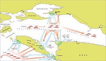 Карта першої фази битви (бій у Сплітській протоці 14-15 листопада 1991 р.)