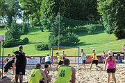 Deutsch: Beachhandball Europameisterschaften 2019 (Beach handball Euro); Tag 1: 2. Juli 2019 – Männer, Vorrunde Gruppe A, Deutschland-Norwegen 2:0 (22:14, 22:20) English: Beach handball Euro; Day 1: 2 July 2019 – Men Preliminary Round Group A – Germany-Norway 2:0 (22:14, 22:20)