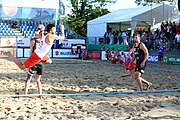 Deutsch: Beachhandball Europameisterschaften 2019 (Beach handball Euro); Tag 4: 5. Juli 2019 – Männer, Viertelfinale, Russland-Polen 2:0 (30:22, 19:18) English: Beach handball Euro; Day 4: 5 July 2019 – Quarter Final Men – Russia-Poland 2:0 (30:22, 19:18)