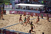 Deutsch: Beachhandball bei den Olympischen Jugendspielen 2018; Tag 4, 10. Oktober 2018; Mädchen, Vorrunde, Gruppe A - Ungarn-Chinese Taipei (Taiwan) 2:0 English: Beach handball at the 2018 Summer Youth Olympics at 10 October 2018 – Girls Preliminary Round Group A‎ – Hungary-Chinese Taipei 2:0