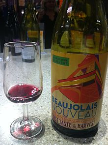 Beaujolais Nouveau made by carbonic maceration Beaujolais nouveau wine.jpg