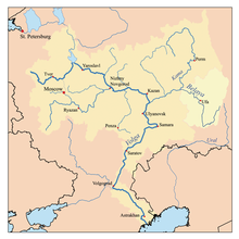 Map of the Volga watershed with the Belaya highlighted