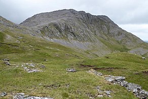 Benbreen's northeast face (see rock climbing), viewed from the col of Maumina with Benbaun