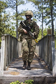 Royal Bermuda Regiment soldier with an L85A2 at USMC Camp Lejeune in 2018 Bermuda troops train at Camp Lejeune to become Junior Noncommissioned Officers 180504-M-JQ686-0185.jpg