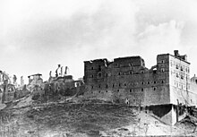 The 11th-century Abbey of Monte Cassino, almost completely destroyed by Allied bombings in 1944, stands as a powerful symbol of the huge devastation Italy suffered during the war. Bundesarchiv Bild 146-2005-0004, Italien, Monte Cassino.jpg