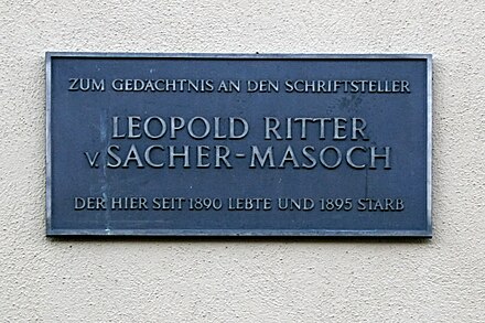 Memorial tablet for Leopold von Sacher-Masoch. Burg Lindheim04 ek.jpg