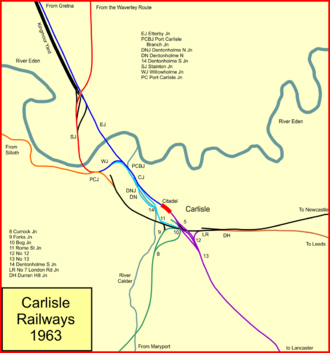 Railways of Carlisle in 1963 Carlisle rlies 1963.png