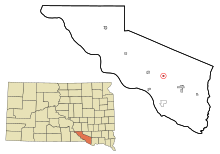 Charles Mix County South Dakota Incorporated og Unincorporated områder Ravinia Highlighted.svg