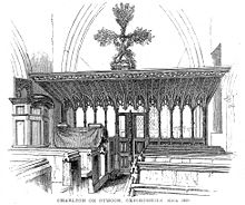 The single garland in the rood loft at Charlton-on-Otmoor, illustrated by J.H. Parker in 1840. Charlton on Otmoor Garland and Roodscreen from Parker's Glossary of Architecture 1840.jpg