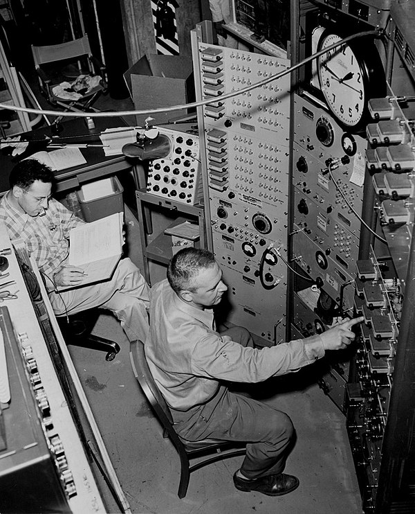 Fred Reines and Clyde Cowan conducting the neutrino experiment c. 1956