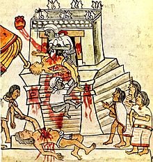 Aztec sacrifices, as depicted in the Codex Mendoza (c. 1541) Codex Magliabechiano (141 cropped).jpg