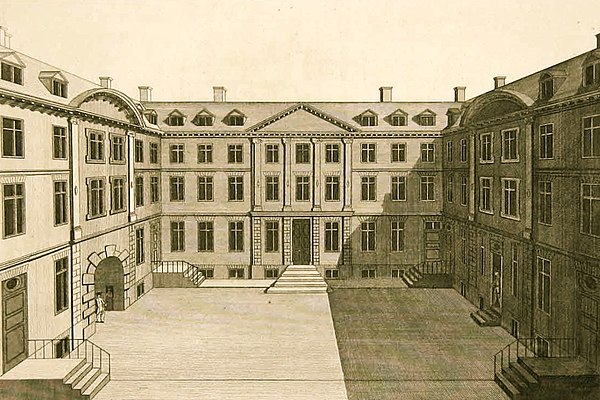 The College of Arms as it looked in the 18th century, engraved by Benjamin Cole, and published in William Maitland's The History and Survey of London 