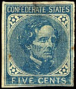 Jefferson Davis
issue of 1862, typograph Confederate stamp Jefferson Davis 5c 1862 issue.jpg