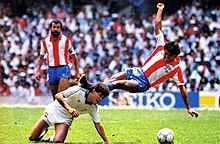 Cruz and Cabanas going for the ball in Mexico v Paraguay Cruz vs cabanas.jpg