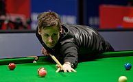 Deutsch: Bild aufgenommen in Berlin während des German Masters im Snooker 2015. David Gilbert. English: Picture taken in Berlin during the Snooker German Masters in 2015. David Gilbert.