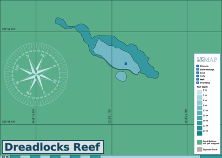 Map of the dive site at Dreadlocks Reef