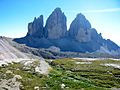 The peaks of the Tre Cime di Lavaredo or Drei Zinnen in the Dolomites (South Tyrol-Veneto)