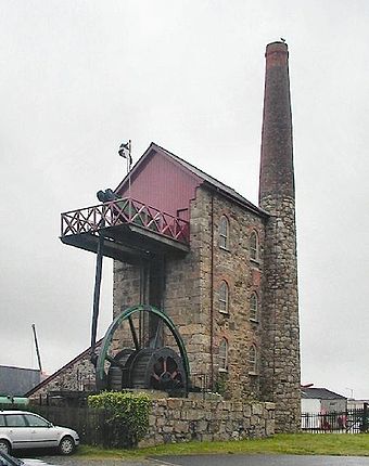 One of the preserved engine houses at Pool, housing a 30-inch engine