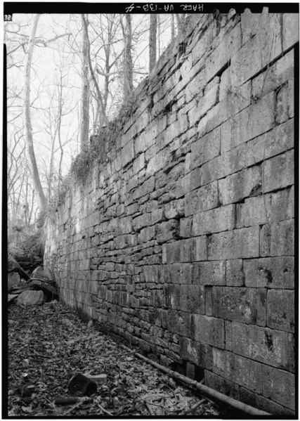 File:East wall of Lock 2 showing masonry repairwork. 1971. - Potowmack Company- Great Falls Canal, Lock No. 2, Great Falls, Fairfax County, VA HAER VA,30-GREFA,1B-4.tif