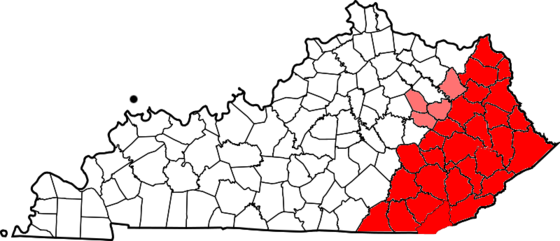 Counties of the Eastern Mountain Coalfields of Kentucky highlighted in red[1][2]