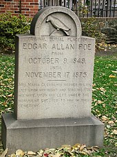 Gedenkstein am Ort von Edgar Allan Poes erster Beisetzung in Baltimore, Maryland