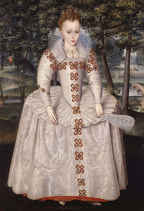King James's daughter Elizabeth, whom the conspirators planned to install on the throne as a Catholic queen. Portrait by Robert Peake the Elder, Natio