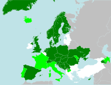 Kart over statusen til European Charter for Minority Languages, per januar 2010