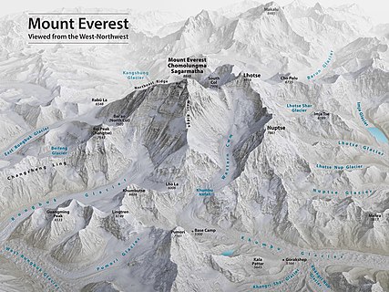 Mount Everest 3D Map by Tom Patterson, with English annotation