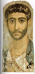 The Fayum mummy portraits epitomize the meeting of Egyptian and Roman cultures. Fayum-22.jpg
