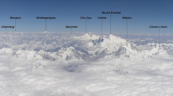 Flight over the Khumbu region; six eight-thousanders are visible
