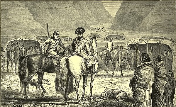 "Indian encampment", illustration from the book Across Patagonia, written by Dixie and published in 1881