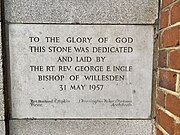 Date stone showing italic for small text, London, 1957