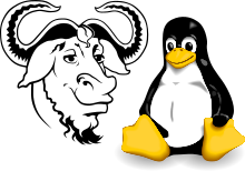 Mascotte du projet GNU à gauche et du projet Linux à droite.