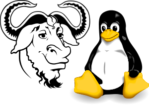 Mascotte du projet GNU à gauche et du projet Linux à droite.